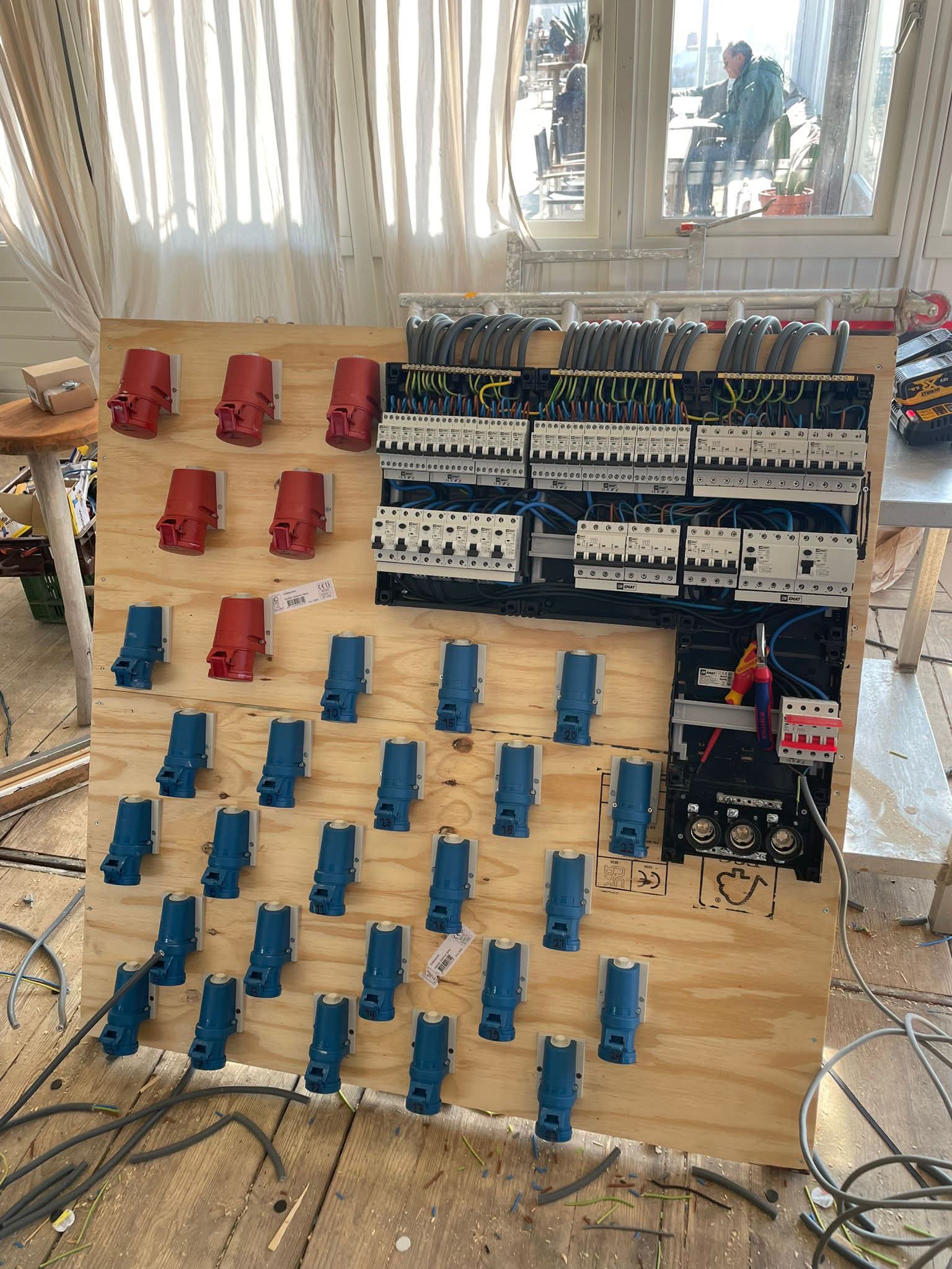 Krachtstroom installatie met perilex stopcontacten en verdeelinrichting